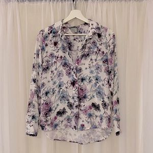 Women’s Blouse H&M Floral Size 6 White/Blue/Purple